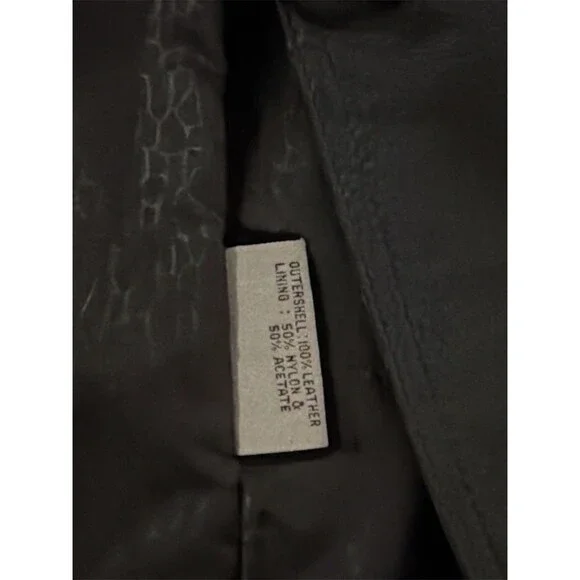 Vintage Black Leather Coat Real Fur Collar Cuffs Womens Made in Korea Sz L